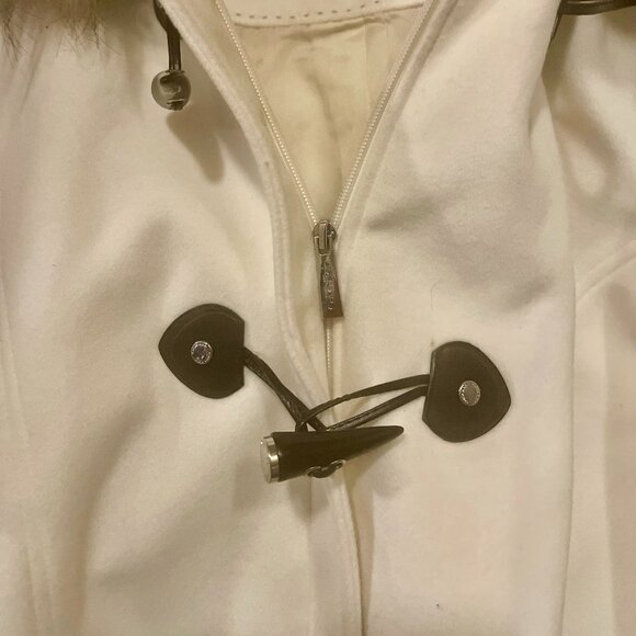 NWOT CALVIN KLEIN White Brown DUFFLE COAT TOGGLE ZIP Removeable FUR HOOD XL! - Picture 5 of 8